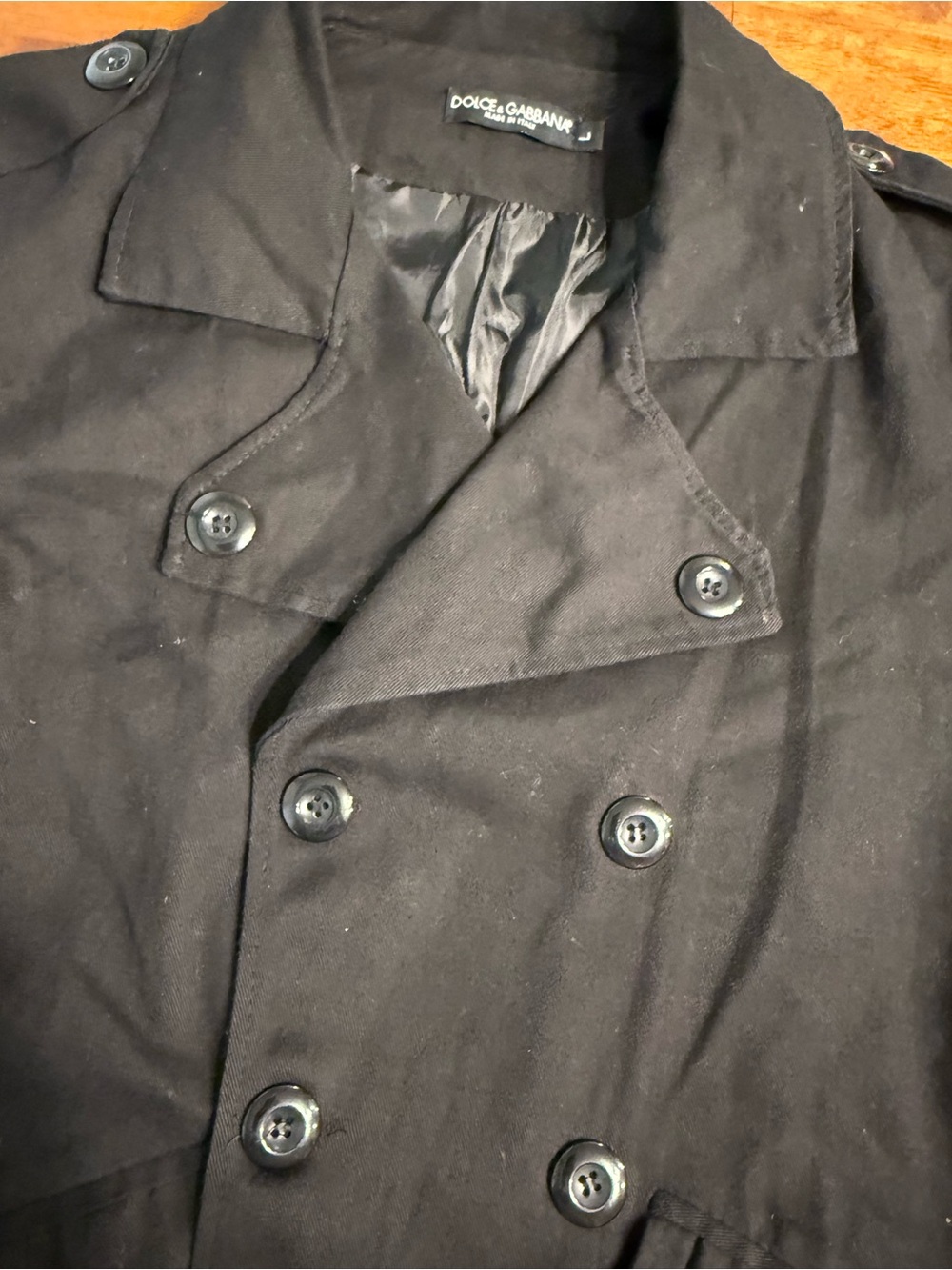Dolce & Gabbana Black Double Breasted Peacoat Jacket Epaulets Trench Coat Large - Picture 3 of 11